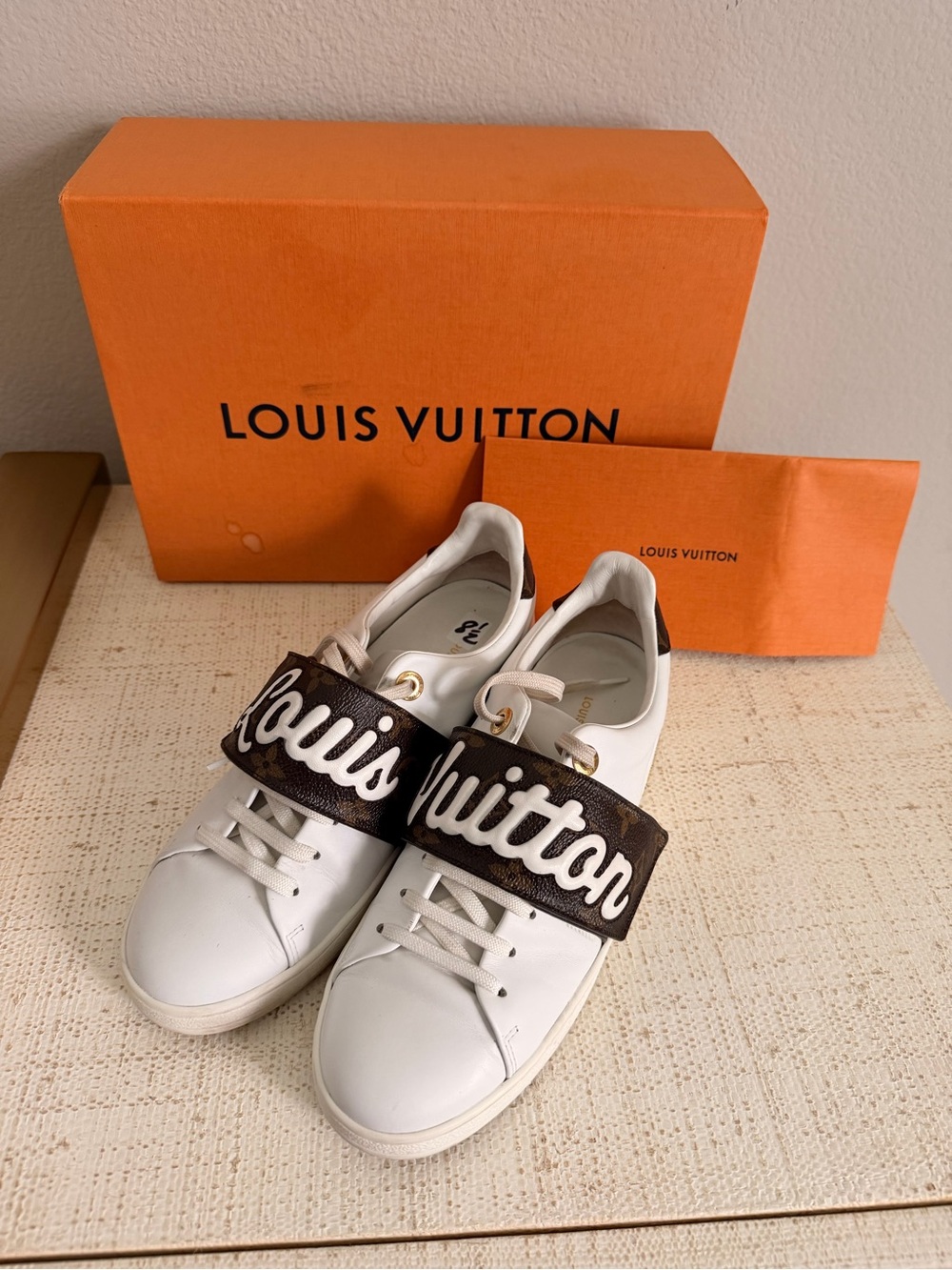Louis Vuitton White Sneakers with Brown Logo Strap